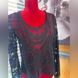Dulcie Boho Crochet Lace Long Sleeve Sheer Top 
Size M